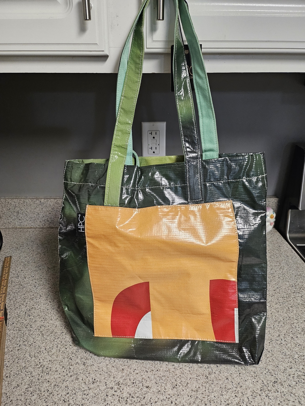 HPC Green and Orange Recycled Tote Bag with Red Accent